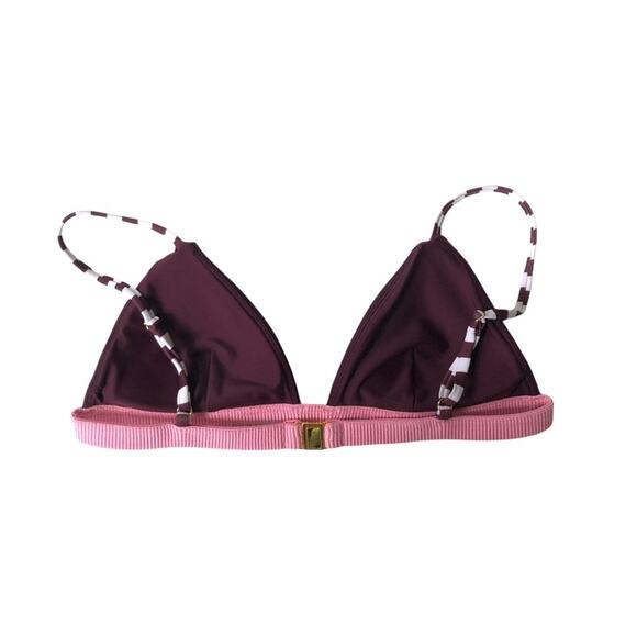 Rye Swimwear XOXO Bikini Top Merlot Stripe Triangle 2 Tone Purple Wine M EUC - Picture 3 of 14